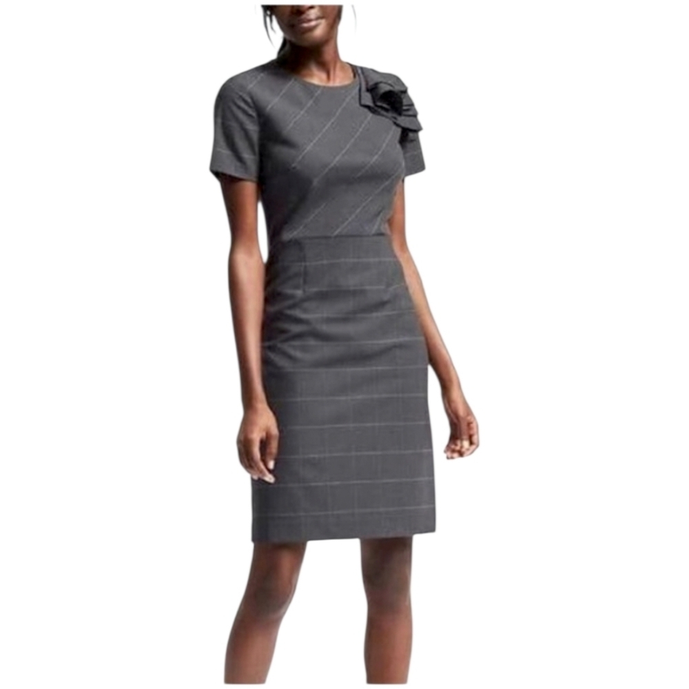 Banana Republic Gray Plaid Ruffle Shpulder Sheath Dress